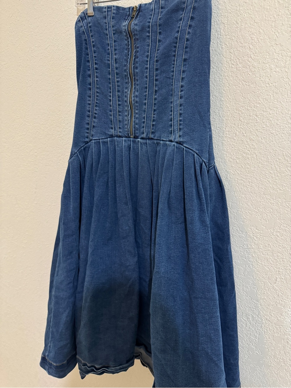 #14 Denim Strapless Corset-Style Dress in Medium Blue